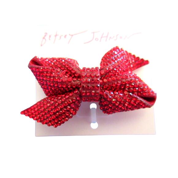 Betsey Johnson Jewelry - Betsey Johnson Red Rhinestone Bow Ring Size 7 Stretch Band Holiday Bling New